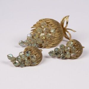 AB Crystal Bead Brooch & Earring Set – Attributed Schrager “Dangling Fantasy”